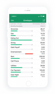 iPhone showing home budget app with a list of categories