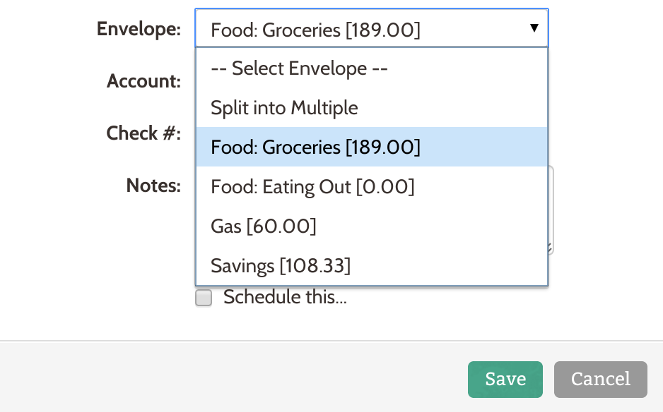 Balances in drop-down